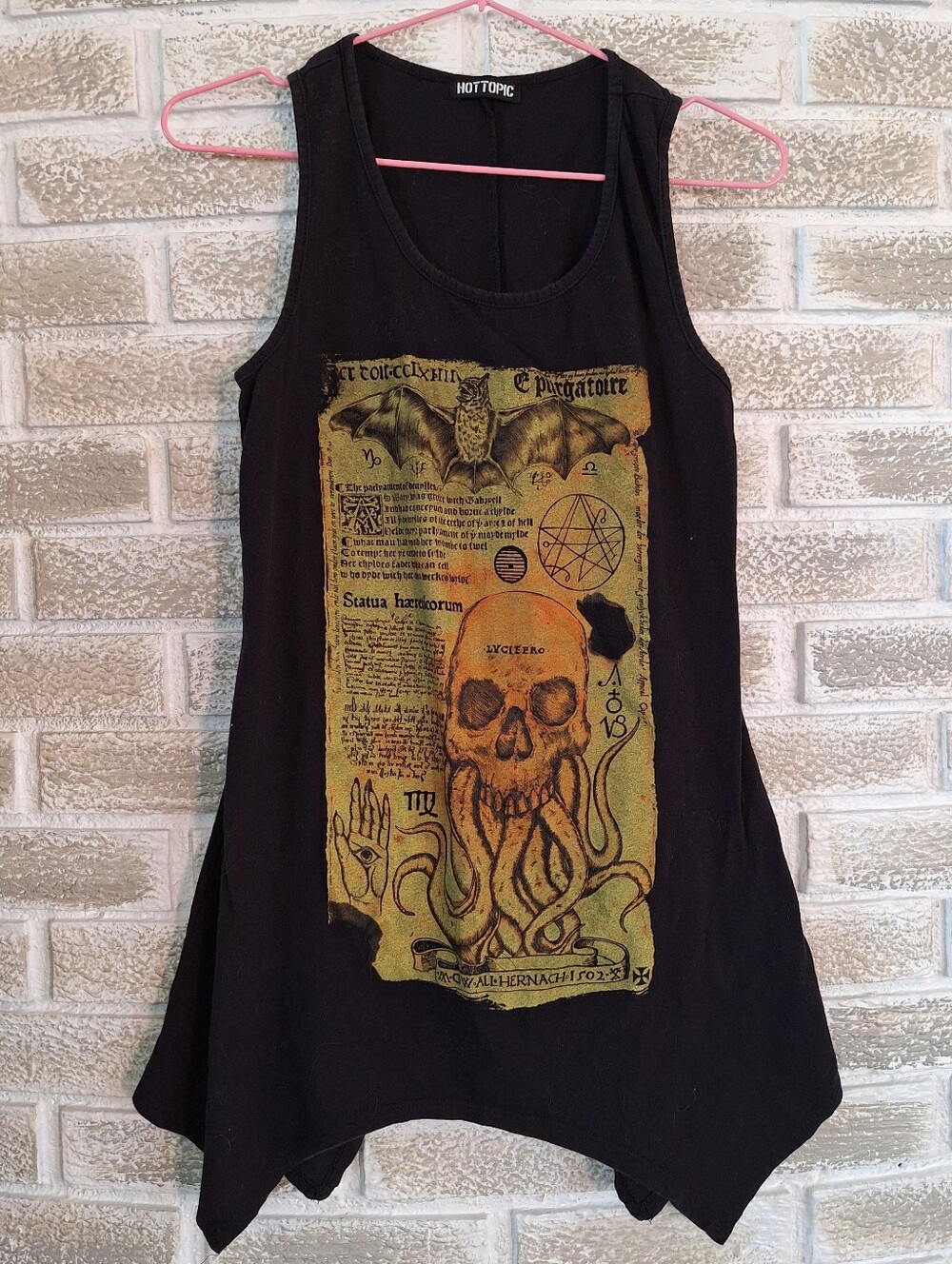 Skull Witchy Occult Black Tunic Shirt - Alt Punk Goth - Women Small - Summer